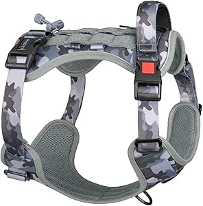 PHOEPET No Pull Tactical Dog Harness,Service Dog Vest with Molle & Loop Panels,Easy Control with Handle for Large Dogs(Desert Gery,XL)