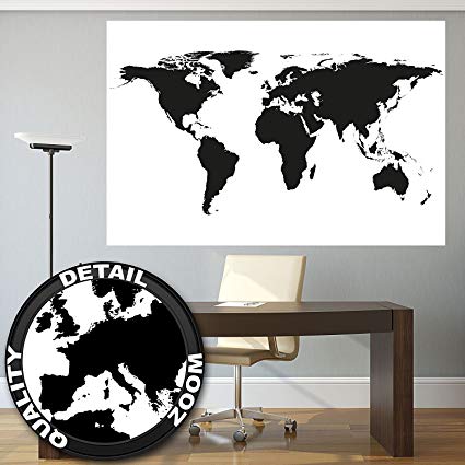 XXL Poster world map black and white wall picture decoration map continents map of the world globe Earth world geography wall decor by GREAT ART (55 Inch x 39.4 Inch/140 cm x 100 cm)