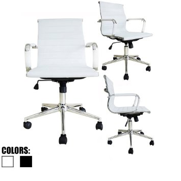 2xhome Euro Managerial & Executive Chair, Mid back PU Leather, Arm Rest and Tilt Adjustable seat with Wheels, Single, White