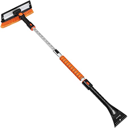 AstroAI 47.2" Ice Scraper and Extendable Snow Brush with Squeegee 3 in 1 Durable Snow Removal Telescoping Brush for Car Windshield Anti-Scratch Snow Scraper with Foam Grip Work(Orange)