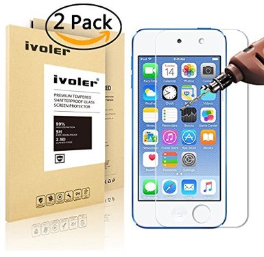 2 Pack iPod Touch 6 6th Generation and 5 5th generation Glass Screen Protector- iVoler Premium Tempered Glass Screen Protector for iPod Touch 6G and 5G- 02mm 25D 9H Hardness with Lifetime Warranty