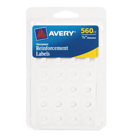 Avery Self-Adhesive Reinforcement Labels, 0.25 Inches, Round, White, Pack of 560 (6734)