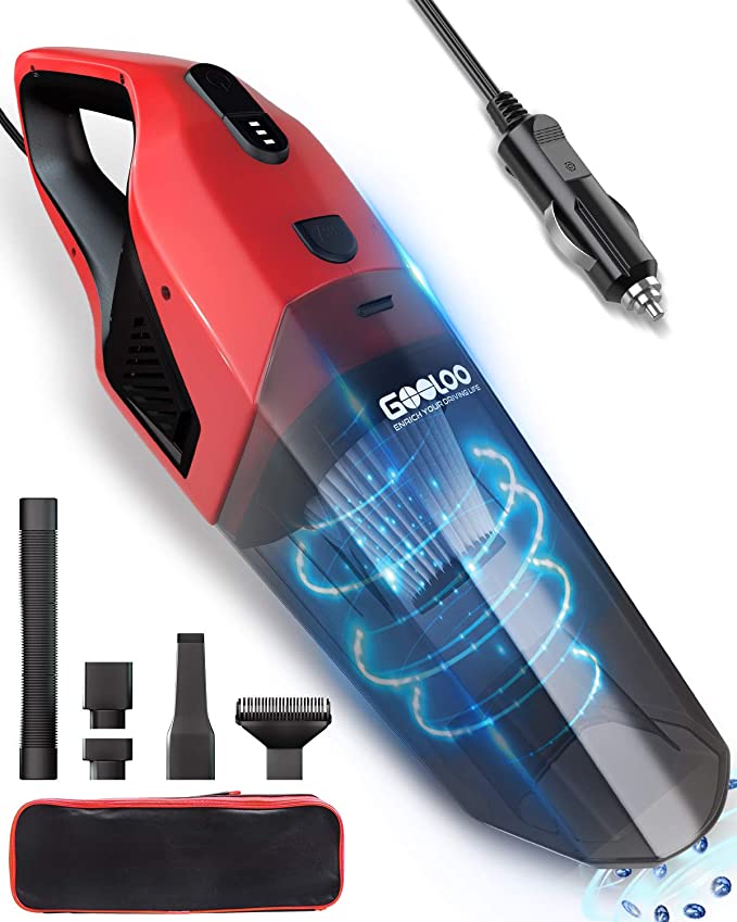 GOOLOO Portable Car Vacuum Cleaner High Power 6500PA Cyclonic Suction with Washable HEPA Filter Handheld Corded Lightweight Vacuum DC 12V for Quick Car Cleaning Pet Hair Dust Dirt