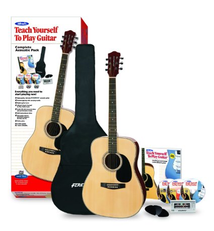 Alfred's Teach Yourself to Play Acoustic Guitar, Complete Starter Pack (Acoustic Guitar, Carrying Case, Accessories, Lesson Book, CD, DVD, Interactive Software, Tuner, Picks)