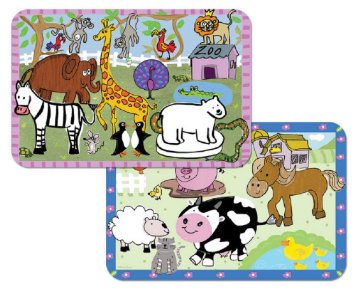 Kid's Farm and Zoo Animals Reversible Washable Vinyl Placemats Set of Two