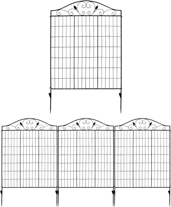 COSTWAY Garden Fence, Outdoor Coated Metal Rustproof Landscape Decorative Fencing Panels, Folding Animal Barrier Flower Bed Border for Patio Backyard (56in x 12ft)