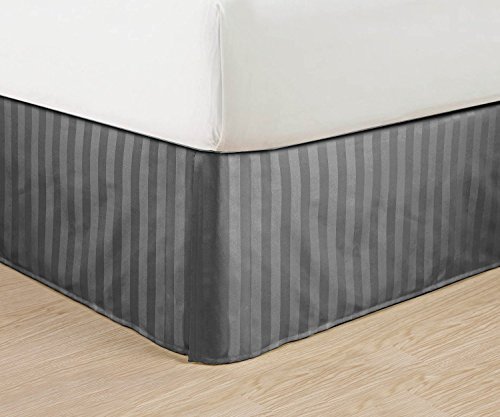 Wrinkle Free - Egyptian Quality Stripe Bed Skirt - Pleated Tailored 14" Drop and Colors , Queen , Gray