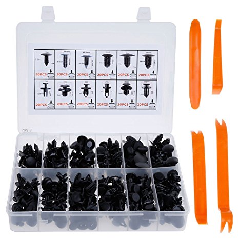 Lictin 240Pcs Universal Auto Black Nylon Clips Plastic Rivet, Car Trim Clips Push Retainers Universal Retainer Clips Set Retainers Assortment in Case with 4pcs Plastic Interior Trim Panel Removal Pry Tool