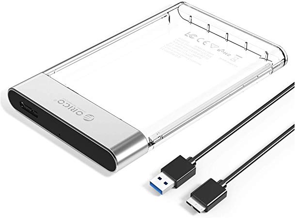 ORICO Upgraded 2.5 USB 3.0 Clear External Hard Drive Enclosure, USB3.0 to SATA Hard Disk Case for 2.5inch 7mm 9.5mm SSD HDD, Tool Free 5Gbps Support UASP Max 4TB Case (2129U3)