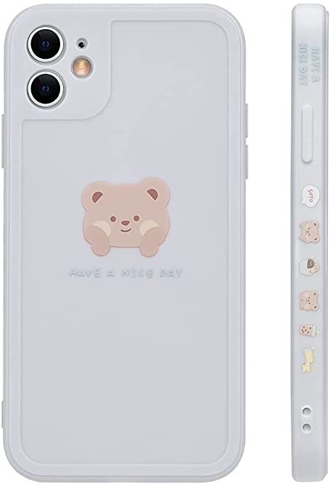 Ownest Compatible with iPhone 11 Case Cute Painted Design Brown Bear with Cheeks for Women Girls Fashion Slim Soft Flexible TPU Rubber for iPhone 11-Gray