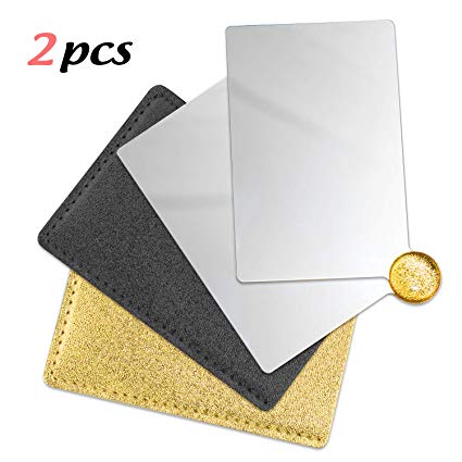 2Packs Unbreakable Stainless Steel Makeup Mirrors,Vanity Mirror small for Purse Handbag Travel, Cosmetic Rectangular Handheld Compact Pocket Mirror Tiny Wallet Mirror Plate for Makeup, Black and Gold