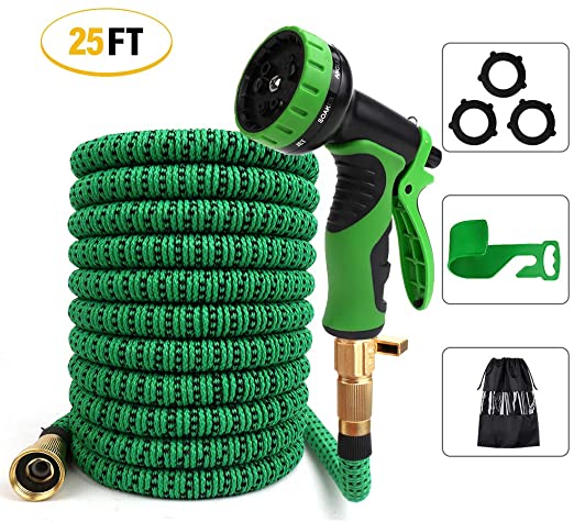 Freehawk Expandable Garden Hose, Flexible Water Hose with Hanger Hook, 9-Mode Spray Nozzle, Triple Layer Latex Core, Nylon-Elastic Shell with Storage Bag (25ft)