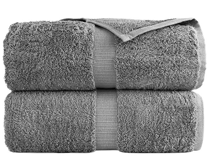 100% Luxury Turkish Cotton, Eco-Friendly, Soft and Super Absorbent 35’’ x 70’’ Large Bath Sheets (Gray, Set of 2)