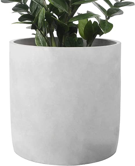 11 Inch Cement Planter Pot - Large Planter Pots for Plants Outdoor, Home Decor, Office & Indoor, Modern Cylinder Container with Watering Drainage (Plants NOT Included)