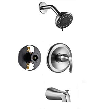 Gabrylly Shower Faucet, Single-Function Tub and Shower Faucet Set with 4-Inch Spray Shower Head and Tub Spout, Brushed Nickel (Rough in Valve Included)