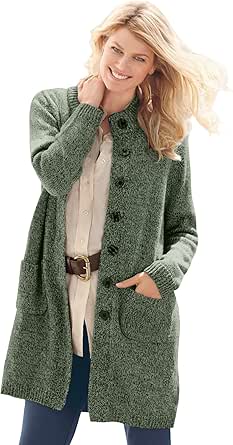 Woman Within Women's Plus Size Marled Sweater Jacket