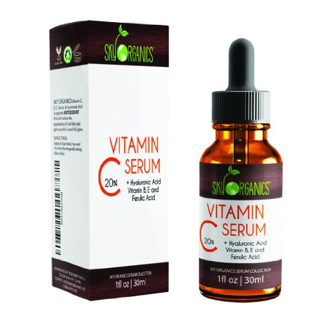 Sky Organics Vitamin C Serum for Face with Hyaluronic Acid, Vitamin C 20%+B+E- Pro Strength Antioxidant Facial Skin Care Helps Repair Sun Damage, Age Spots, Dark Circles, Wrinkles & Fine Lines 1oz