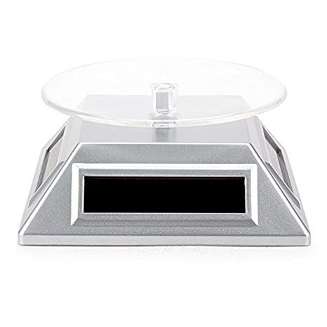 Leadleds 360 Degree Rotating Display Turntable Jewelry Display Stand Solar and Battery Operated, 2-Pack