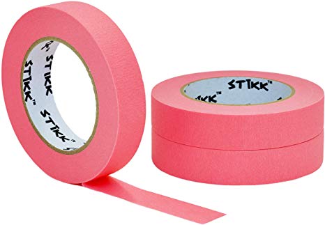3 pack 1" inch x 60yd STIKK Pink Painters Tape 14 Day Easy Removal Trim Edge Finishing Decorative Marking Masking Tape (.94 IN 24MM)