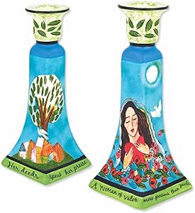 Ceramic Beloved Woman of Valor Candleholder Set - Artistic Candlestick Holders by Jessica Sporn fits Thick Tapered Candles for Wedding, Anniversary Valentine's Day Gifts