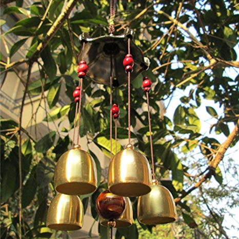 Patgoal Antique Copper 5 Bells Lucky Wind Chimes Outdoor Home Decoration