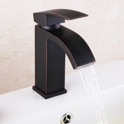 KES Lead-Free Waterfall Vanity Sink Faucet with Rectangular Spout for Lavatory Single Hole, Oil Rubbed Bronze, L3109A1LF-7