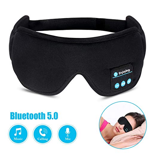 Bluetooth Eye Mask, Silk Sleep Headphones Music Travel Sleeping Headset 5.0 Bluetooth Hands Free Sleep Eye Shades Built-in Speakers Microphone Washable