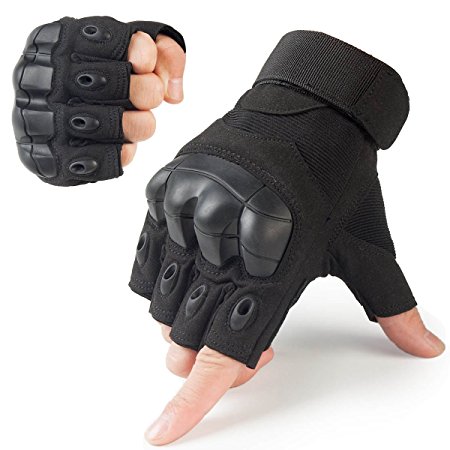 JIUSY Tactical Gloves Military Fingerless Hard Rubber Knuckle Half Finger Gloves