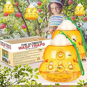 Wasp Trap Outdoor Hanging, Bee Traps Catcher, Effective Outdoor Wasp Deterrent Killer Insect Catcher, New Upgrade Non-Toxic Reusable Hornet Yellow Jacket Trap - Orange, 2 Pack