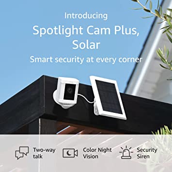 Introducing Ring Spotlight Cam Plus, Solar | Two-Way Talk, Color Night Vision, and Security Siren (2022 release) - White