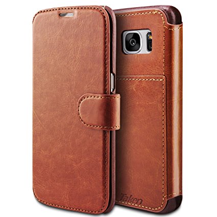 Taken Galaxy S7 Edge Case - Slim Faux Leather Wallet Case with Card Slot for Samsung Galaxy S7 Edge (Brown)