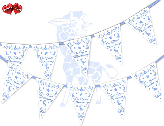 Party Decor On Your Christening blue giraffe Themed Bunting Banner 15 flags for simply stylish party decoration