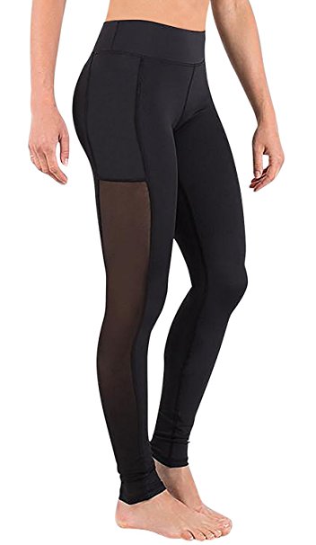 YIANNA Womens Power Mesh Yoga Pants, Mid Waist Leggings Tummy Control Running Workout Tights