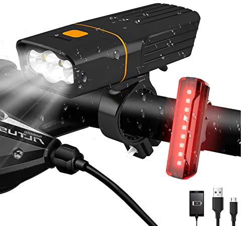 AlpsWolf Rechargeable Bike Lights Headlight and Back Light, LED Bicycle Light Set 2400 mAh Power Bank, 800LM, 3 5 Light Modes, IPX5 Waterproof, Mountain Bike Lights for Night Riding