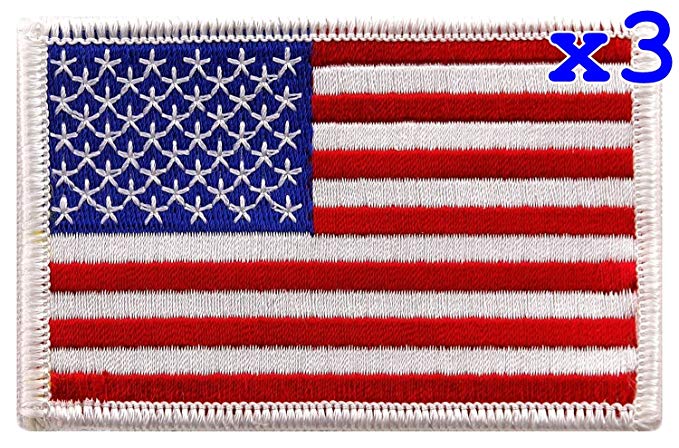 Pack of 3 USA US American Flag Logo Embroidered Patch Sew on Iron On Applique 3.4" x 2.1"