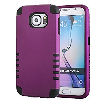 Galaxy S6 Case, Pandawell™ 3-piece 3 in 1 Combo Hybrid Defender High Impact Body Armor Hard PC & Silicone Rubber Case Protective Cover for Samsung Galaxy S6 G920 with Screen Protector & Stylus (3 piece-Purple/Black)