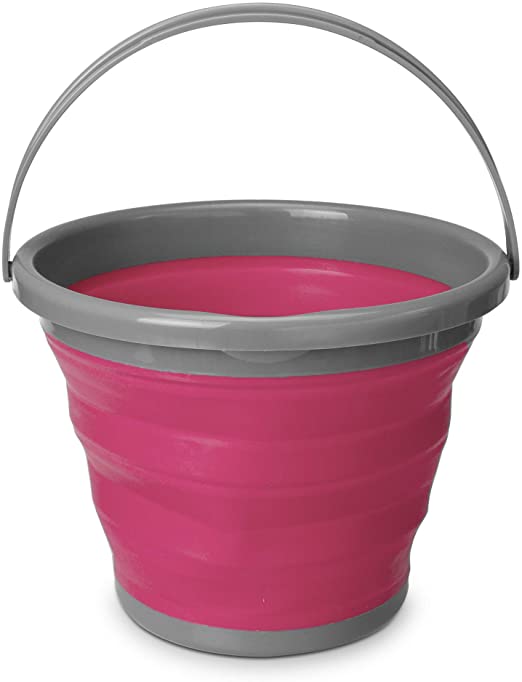 Navaris Collapsible Bucket with Handle - 2.6 Gallon (10L) Portable Pail for Camping, Beach, Gardening, Fishing, Water, Washing - Size L, Berry