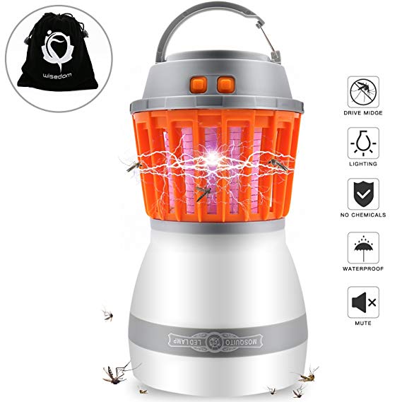 Bug Zapper Mosquito Killer Camping Lamp - 2 in 1 LED Light Insect Zapper IP67 Water proof Portable Rechargeable with USB Port For Outdoor Camping,Hiking,Fishing and Traveling
