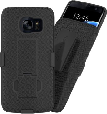 Galaxy S7 Edge Case: Stalion® Secure Shell & Belt Clip Holster Combo with Kickstand (Jet Black) 180° Degree Rotating Locking Swivel   Shockproof Protection