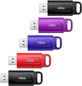 Aiibe 128GB USB 3.0 Flash Drive 5 Pack 128GB Flash Drive Thumb Drive USB Memory Stick Jump Drives 128GB USB Drive with Keychain (128GBx5, Colorful)