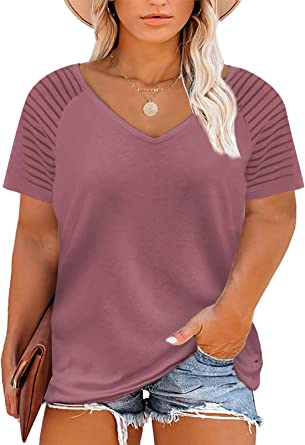 Happy Sailed Womens Plus Size Casual Blouses Solid Striped Sheer Patchwork V Neck Long Sleeve Shirts Tops(1X-5X)