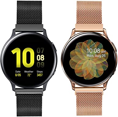 2 Pack Compatible with Samsung Active 2 40mm 44mm/Active/Galaxy Watch 3 41mm/Galaxy Watch 42mm Watch Bands,20mm Adjustable Stainless Steel Mesh Loop Replacement Wristband Strap for Women Men