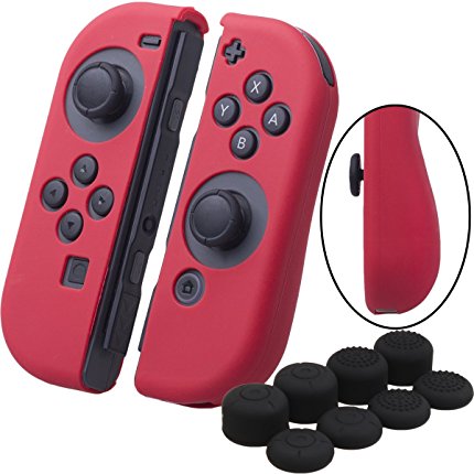 YoRHa Hand grip Silicone Cover Skin Case x 2 for Nintendo Switch/NS/NX Joy-Con controller (red) With Joy-Con thumb grips x 8