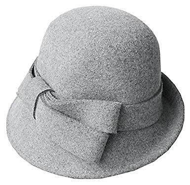 Bellady Women Solid Color Winter Hat 100% Wool Cloche Bucket with Bow Accent