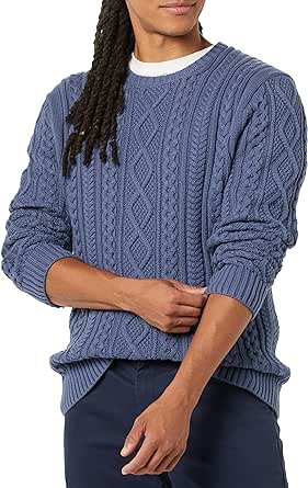 Amazon Essentials Men's Long-Sleeve 100% Cotton Fisherman Cable Crewneck Sweater