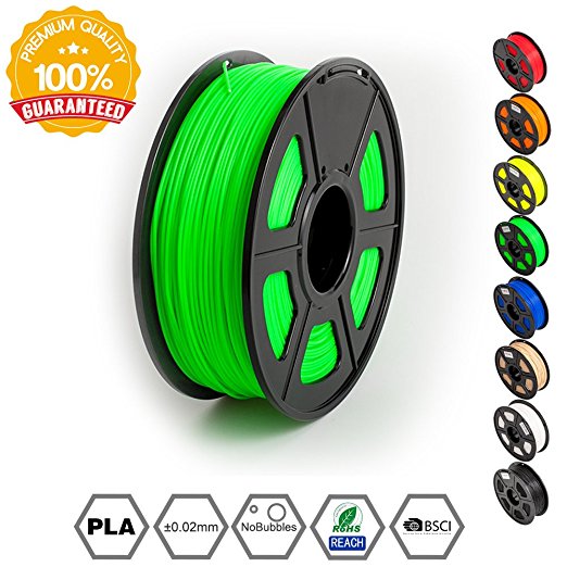 SUNLU 1.75mm PLA 3D Printer Filament, Dimensional Accuracy  /- 0.02mm, 2.2 LBS (1KG) Spool,1.75 mm PLA 3D Filament for Most 3D Printer & 3D Printing Pen, green