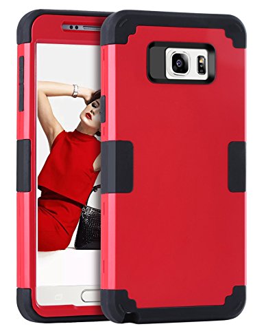 Galaxy Note 5 Case, Note 5 Case, Samsung Galaxy Note 5 Case, BENTOBEN Shockproof 3 in 1 Heavy Duty Anti-scratch Hybrid Hard PC Soft Silicone Interior Bumper Case for Samsung Galaxy Note 5, Red & Black