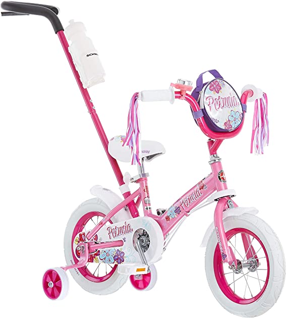 Schwinn Grit and Petunia Steerable Kids Bike, Boys and Girls Beginner Bicycle, 12-Inch Wheels, Training Wheels, Easily Removed Parent Push Handle with Water Bottle Holder, Multiple Colors