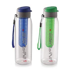 CELLO Infuse Plastic(PET) Water Bottle with Infuser, 800ml, Set of 2, Assorted