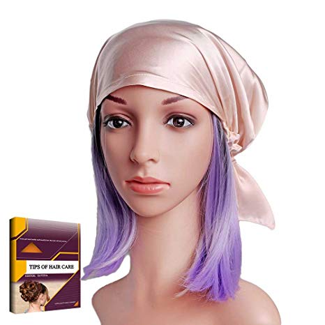 Savena 100% Mulberry Silk Night Sleeping Cap for Long Hair Bonnet Hat Smooth Soft Many Colors, Hair Care Ebook Included (Pink)